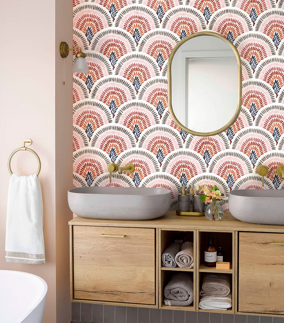 Scallop Wallpaper Peel and Stick, Beige Geometric Wallpaper, Removable Wall Paper