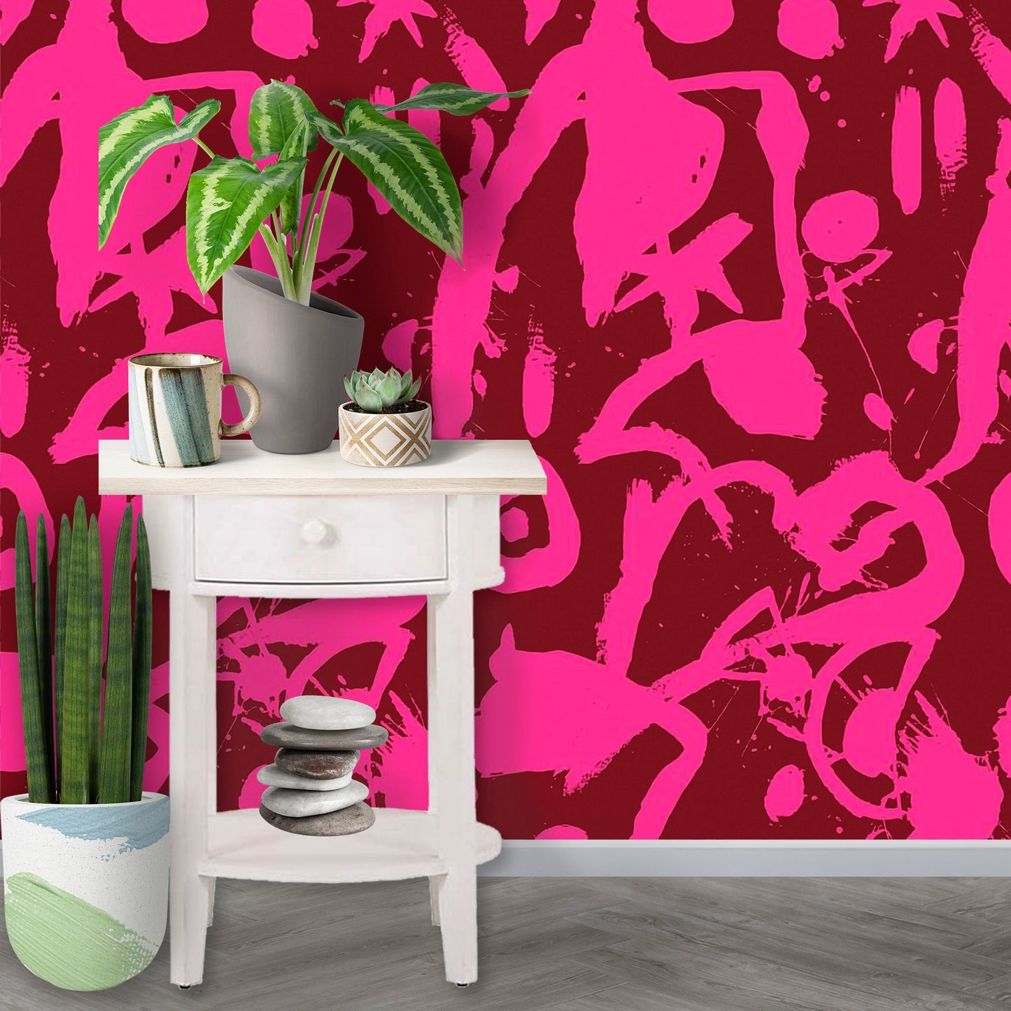 Brush Stroke Wallpaper Peel and Stick, Hot Pink Wallpaper, Colorful Wallaper, Abstract Wallpaper, Removable Wall Paper