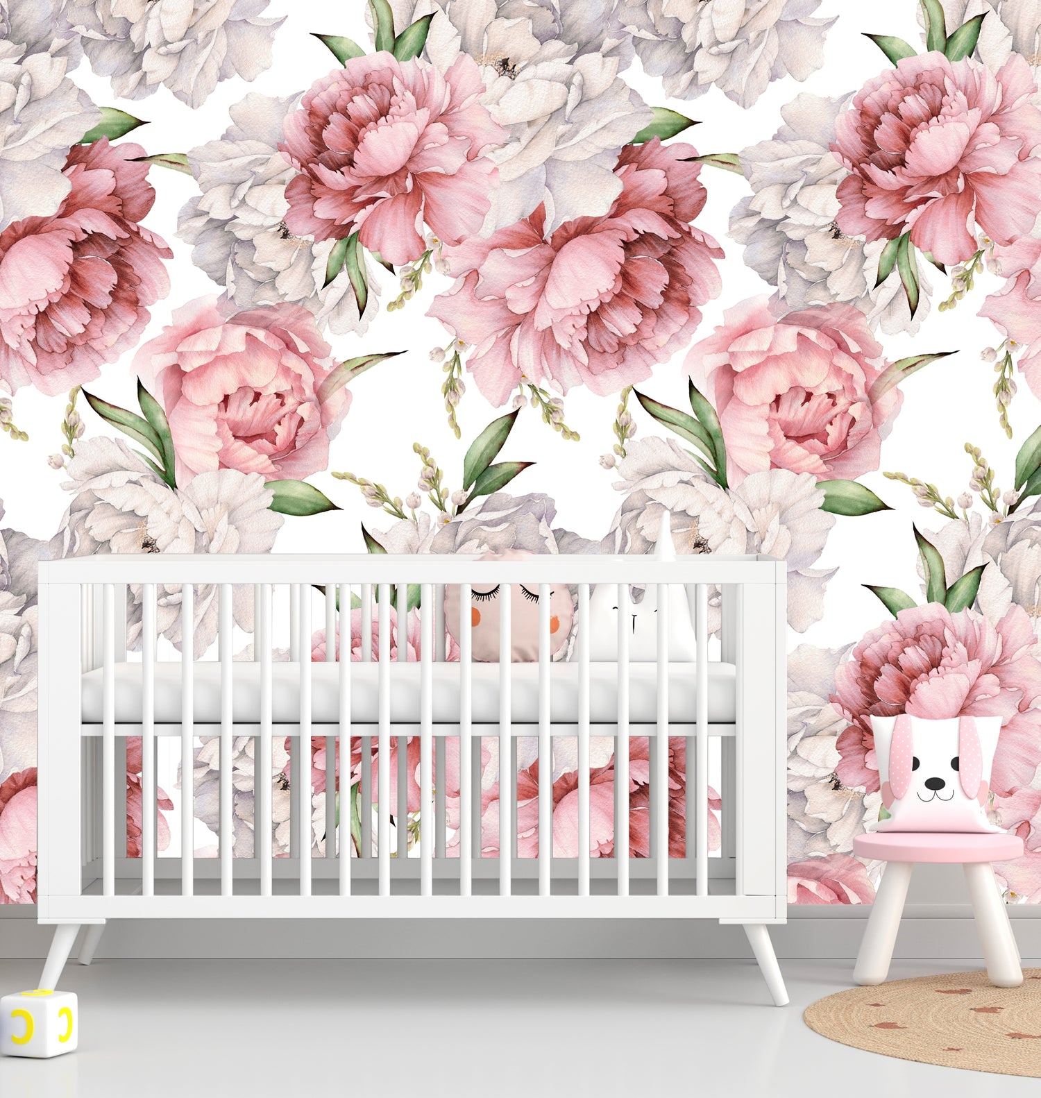 Floral wallpaper peel and stick for nursery, removable wall paper for bedroom