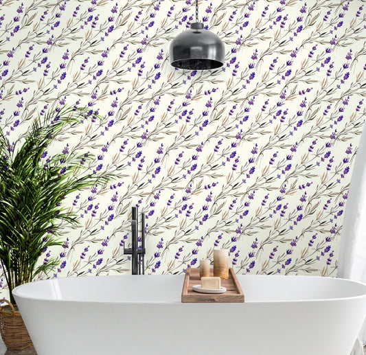 Lavender Wallpaper Peel and Stick, Purple Wildflower Removable Wall Paper