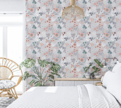 Scandinavian Wallpaper Peel and Stick, Neutral Primitive Removable Wall Paper in bedroom