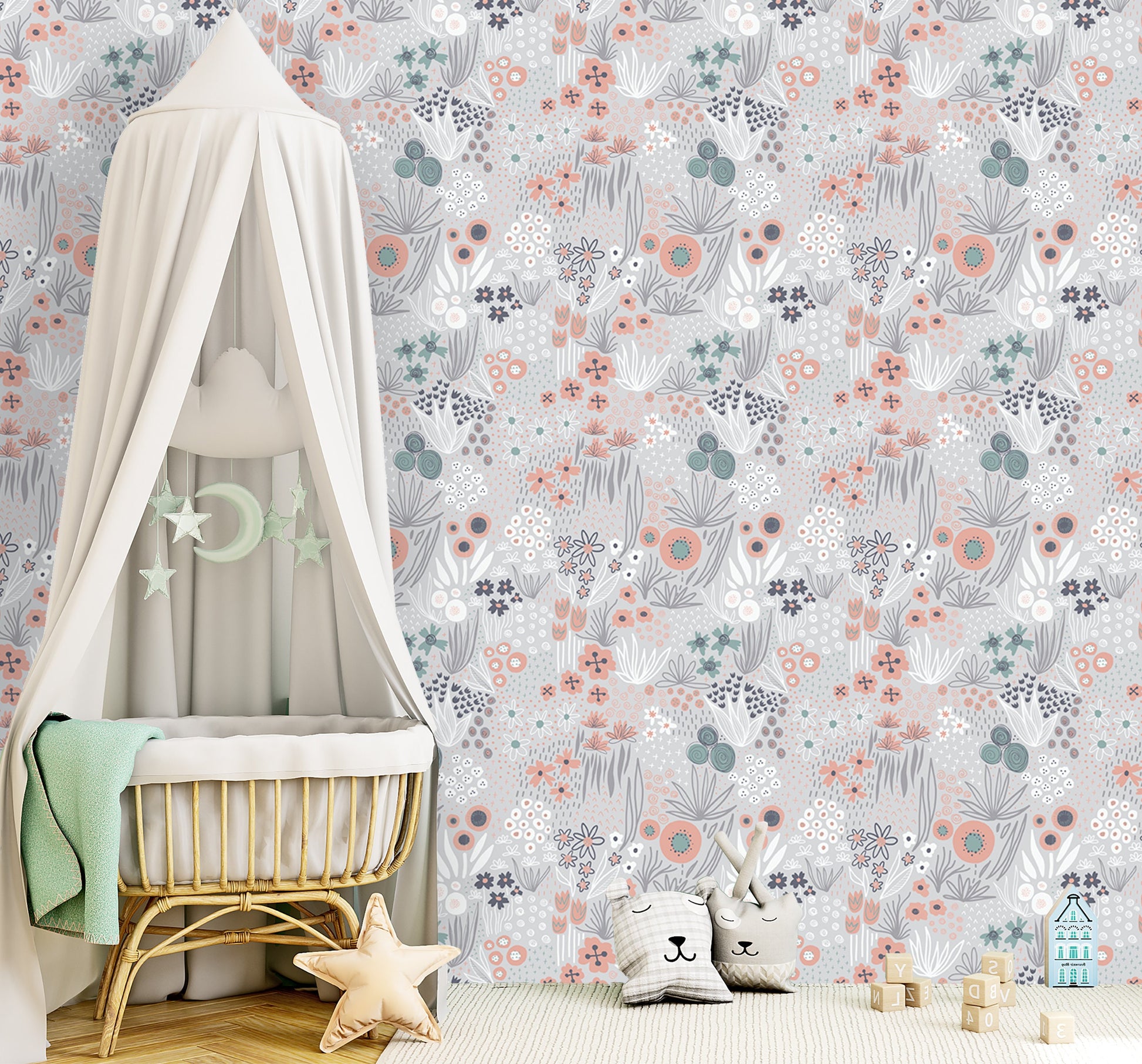 Scandinavian Wallpaper Peel and Stick, Neutral Primitive Removable Wall Paper in nursery