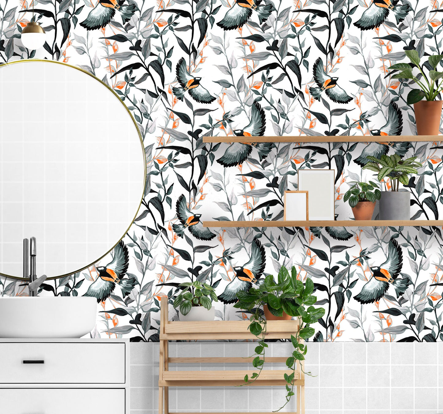 Bird Wallpaper Peel and Stick, Black and White Nature Removable Wall Paper