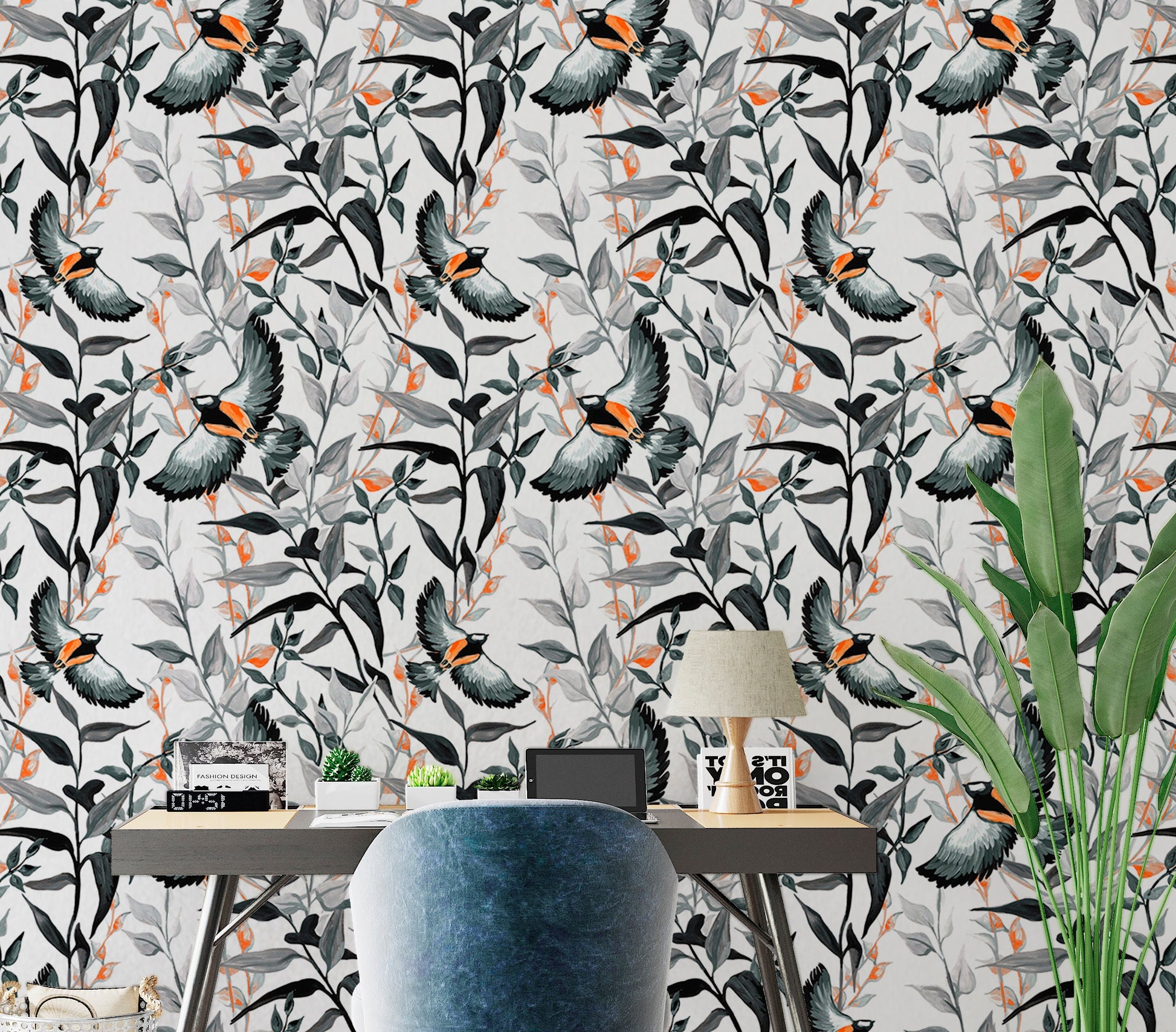 Bird Wallpaper Peel and Stick, Black and White Nature Removable Wall Paper
