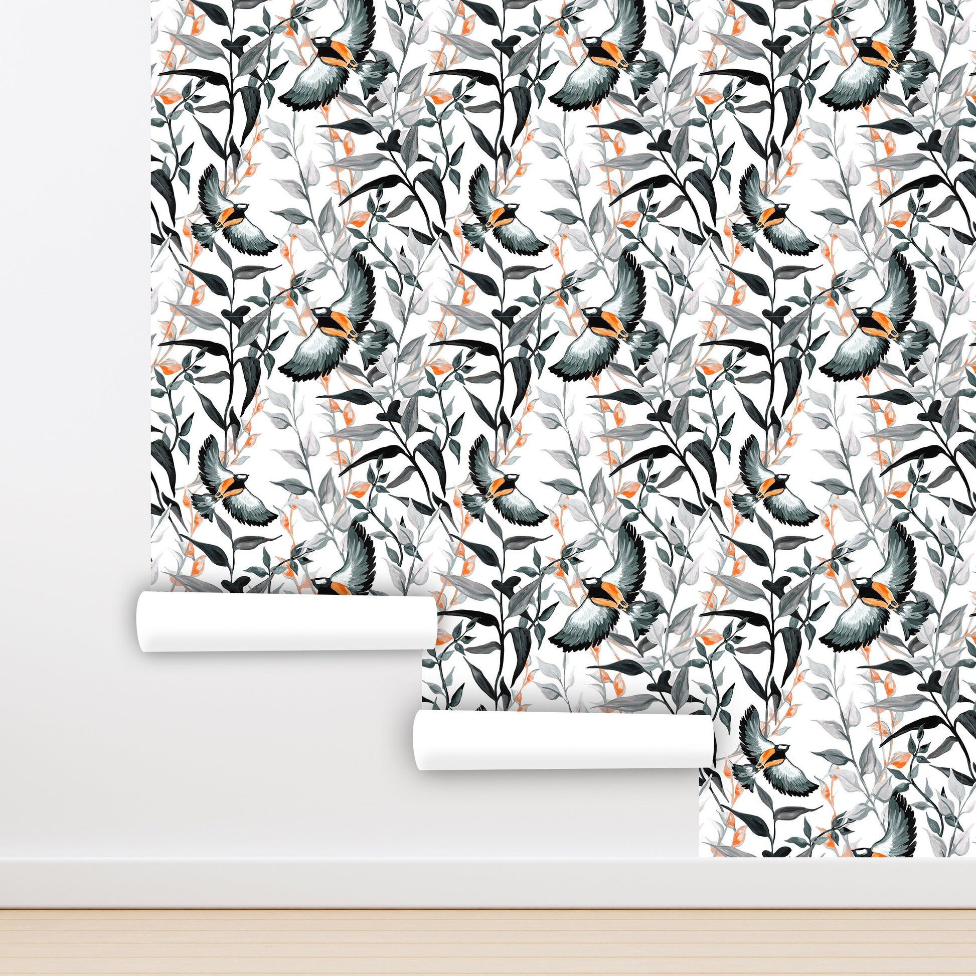 Bird Wallpaper Peel and Stick, Black and White Nature Removable Wall Paper