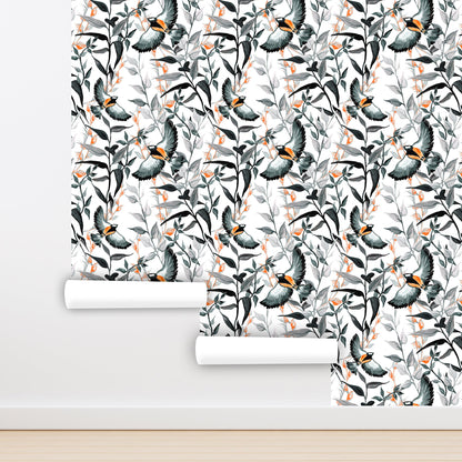 Bird Wallpaper Peel and Stick, Black and White Nature Removable Wall Paper