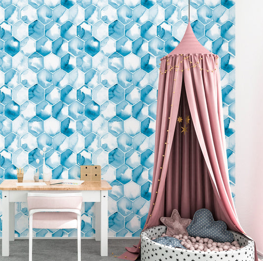 Honeycomb Wallpaper Peel and Stick, Watercolor Hexagon Canvas Removable Wall Paper