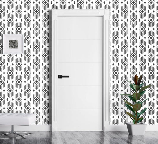 Ethnic Wallpaper Peel and Stick, Black and White Canvas Removable Wall Paper