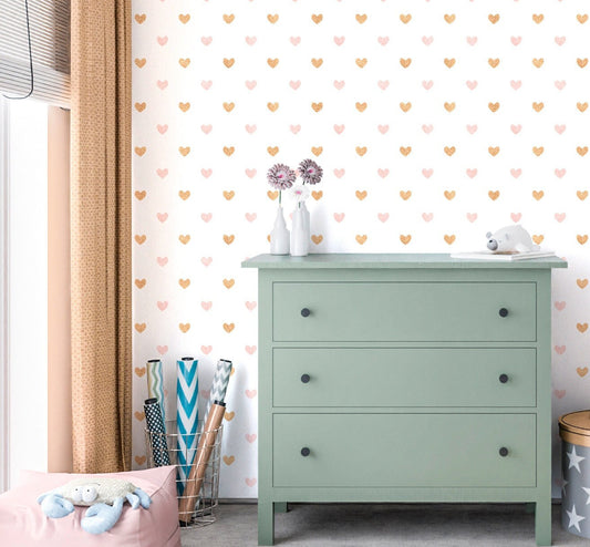 Heart Peel and Stick Wallpaper, Cute Nursery Canvas Removable Wall Paper