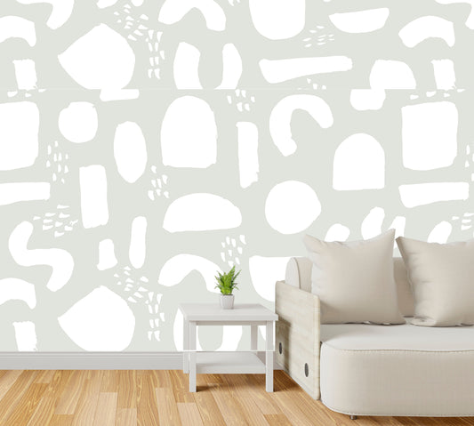 Organic Shapes Wallpaper Peel and Stick, Hand Drawn Canvas Removable Wall Paper