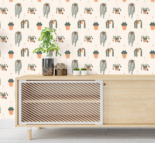 Houseplant Wallpaper Peel and Stick, Cozy Kitchen Canvas Removable Wall Paper