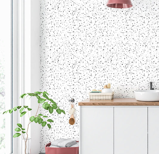 Dots Wallpaper Peel and Stick, Black and White Splatter Textured Removable Wall Paper