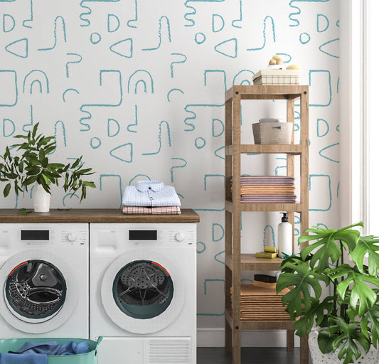 Doodle Wallpaper Peel and Stick, Minimalist Chalk Line Art Canvas Removable Wall Paper