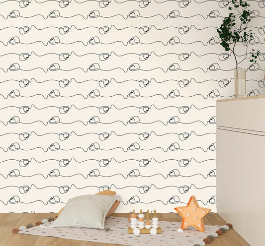 Office Wallpaper Peel and Stick, Computer Mouse Line Art Removable Wall Paper