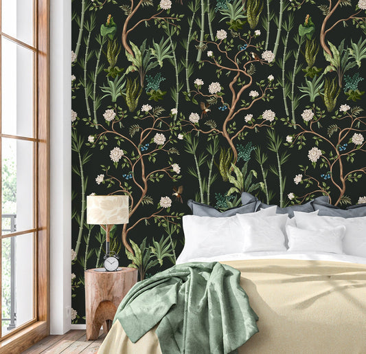 Chinoiserie Wallpaper Peel and Stick, Dak Fairytale Forest Mural Removable Wall Paper