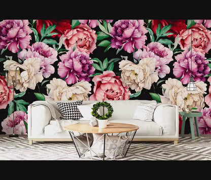 Big Flower Wallpaper Peel and Stick, Dark Floral Wallpaper, Removable Wall Paper
