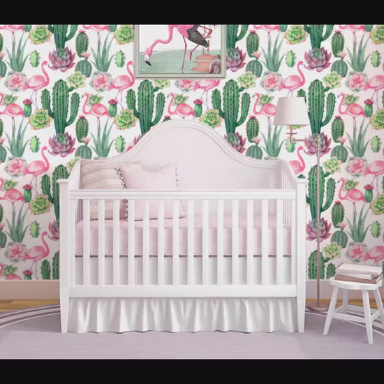 Cactus Wallpaper Peel and Stick, Flamingo Wallpaper, Tropical Wallpaper,  Removable Wall Paper