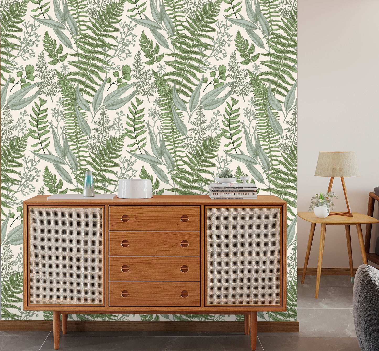 Fern Wallpaper, Green Leaf Wallpaper Peel and Stick, Botanical Wallpaper, Tropical Wallpaper, Removable Wall Paper