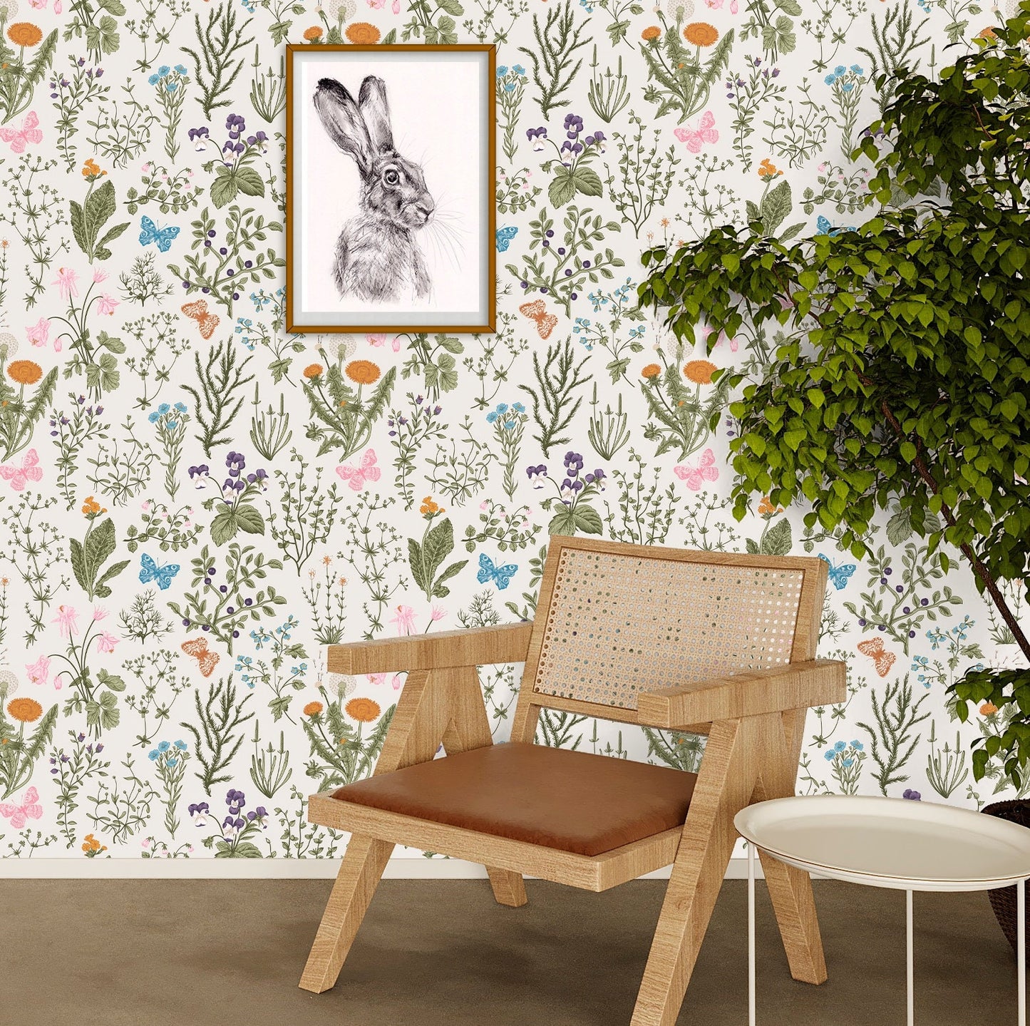 Dandelion Wallpaper, Wildflower Wallpaper Peel and Stick, Botanical Wallpaper, Green Leaf Wallpaper, Removable Wall Paper