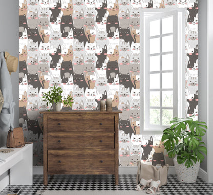 Cat Wallpaper Peel and Stick, Animal Wallpaper, Nursery Wallpaper, Scandinavian Wallpaper, Removable Wall Paper