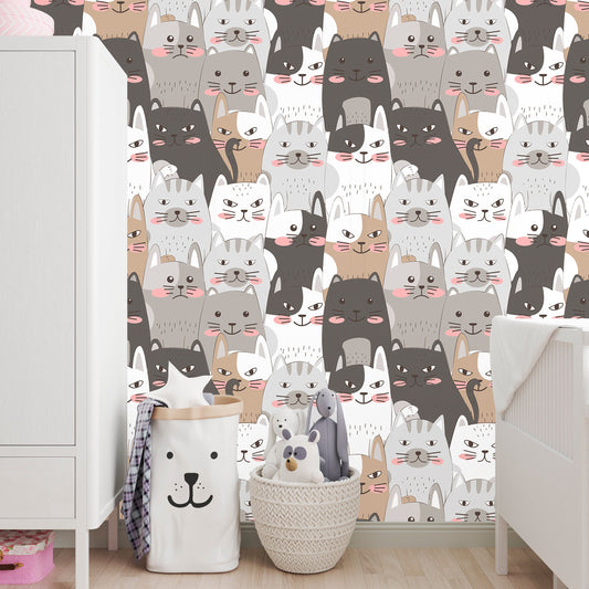 Cat Wallpaper Peel and Stick, Animal Wallpaper, Nursery Wallpaper, Scandinavian Wallpaper, Removable Wall Paper