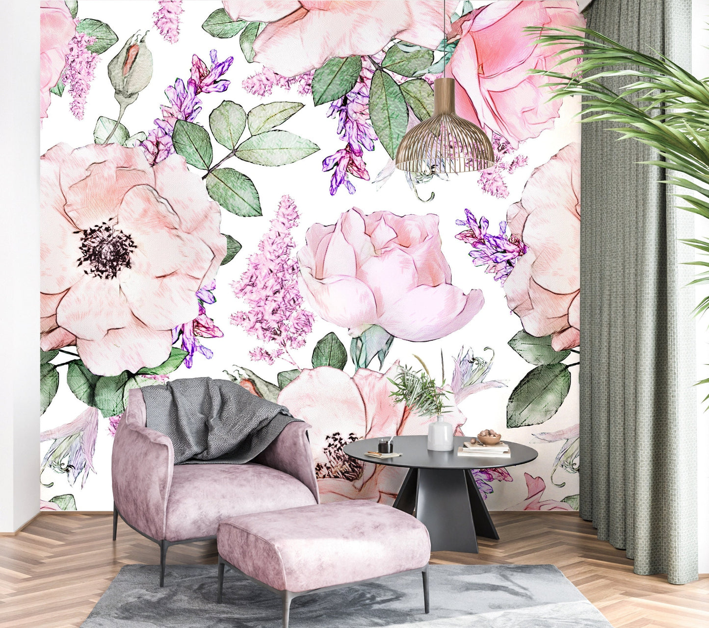 Pink Floral Wallpaper, Big Flower Wallpaper Peel and Stick, Peony Wallpaper, Nursery Wallpaper, Removable Wall Paper