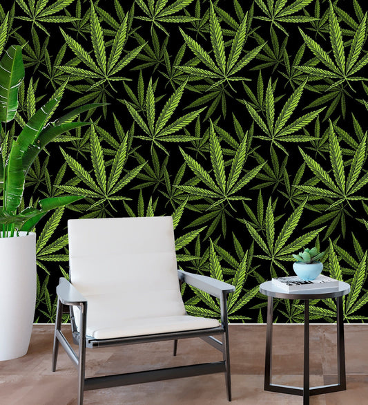 Marijuana Wallpaper, Hemp Wallpaper Peel and Stick, Exotic Wallpaper, Green Leaf Wallpaper, Botanical Wallpaper, Removable Wall Paper