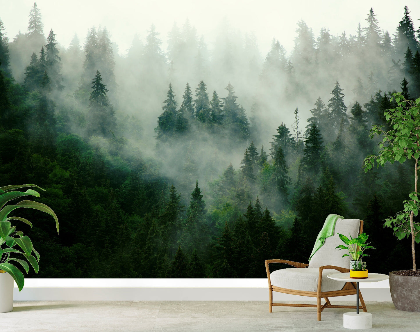 Foggy Forest Wallpaper Peel and Stick, Pine Tree Wallpaper, Landscape Wallpaper, Mountain Wallpaper, Removable Wall Paper