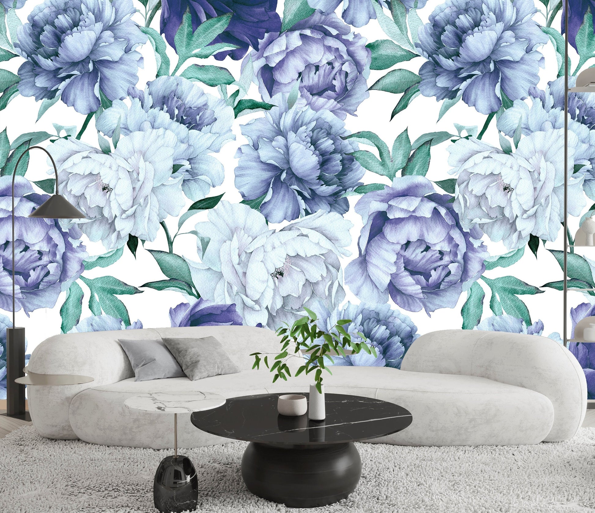 Blue Peony and Rose Wallpaper