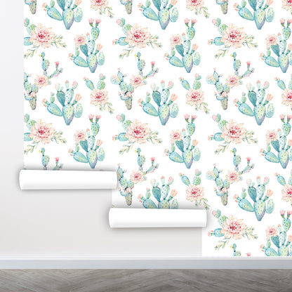 Cactus Wallpaper Peel and Stick, Tropical Wallpaper, Exotic Wallpaper, Nursery Wallpaper, Removable Wall Paper