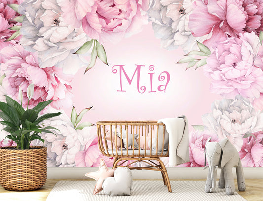Girls Room Wallpaper, Custom Wallpaper Peel and Stick, Peony Wallpaper, Pink Floral Wallpaper, Nursery Wallpaper, Removable Wall Paper