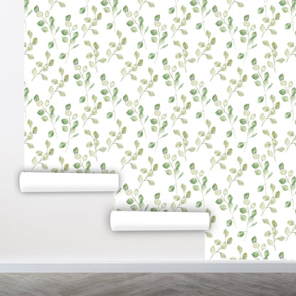 Eucalyptus Wallpaper, Green Leaf Wallpaper Peel and Stick, Botanical Wallpaper, Nursery Wallpaper, Removable Wall Paper