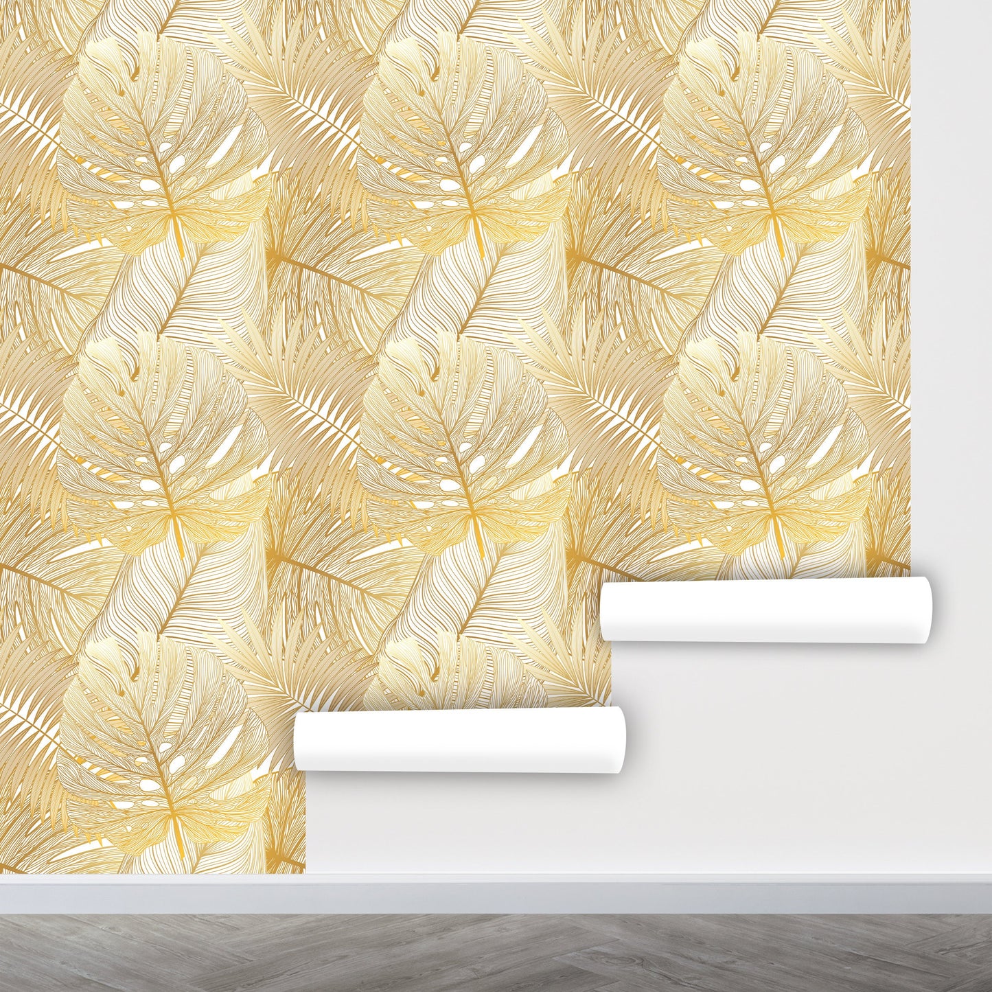 Gold Leaf Wallpaper Peel and Stick, Palm Leaf Wallpaper, Yellow Wallpaper, Self Adhesive Wallpaper, Removable Wall Paper