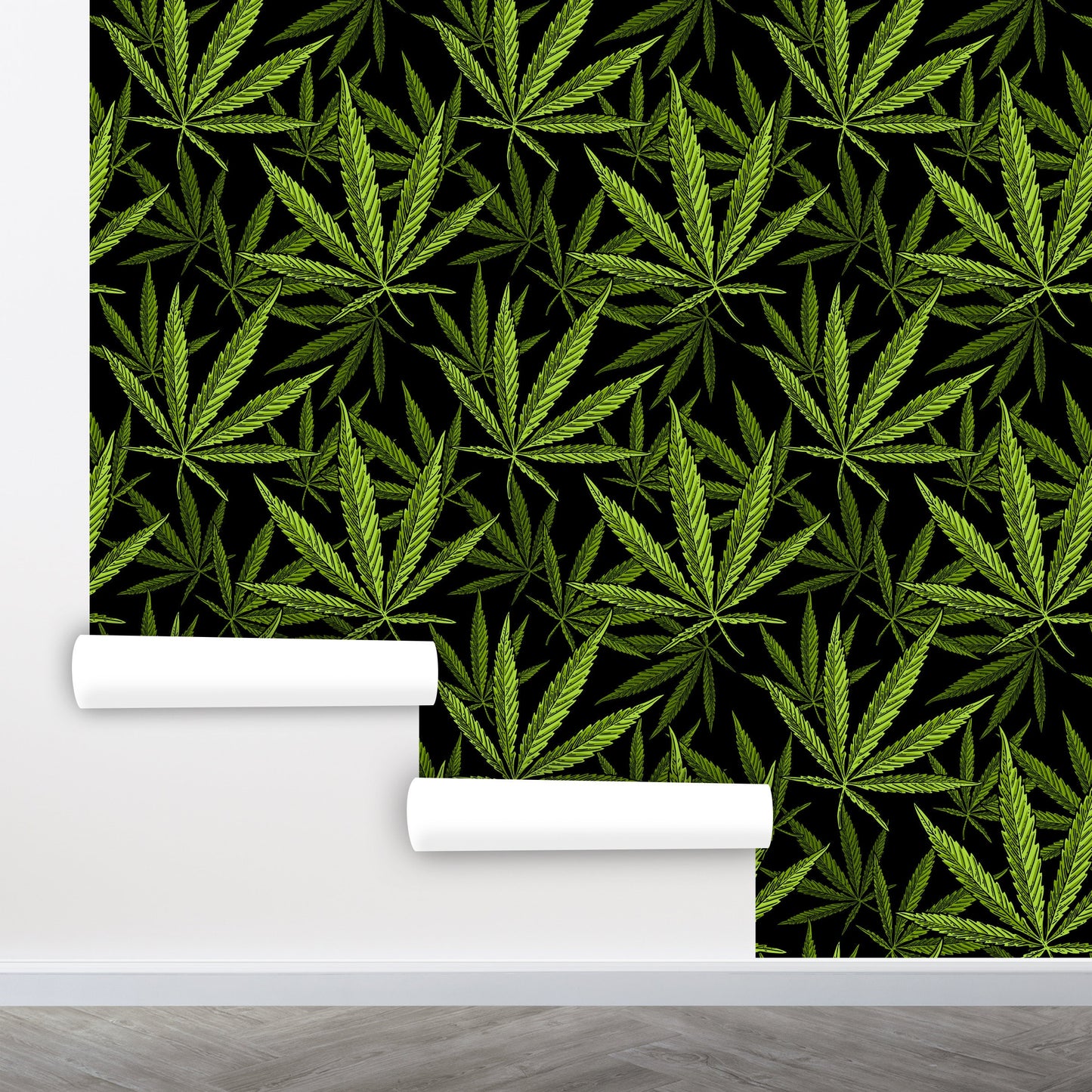 Marijuana Wallpaper, Hemp Wallpaper Peel and Stick, Exotic Wallpaper, Green Leaf Wallpaper, Botanical Wallpaper, Removable Wall Paper