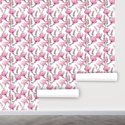 Pink Floral Wallpaper Peel and Stick, Nursery Wallpaper, Removable Wall Paper