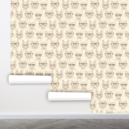 Cat Wallpaper Peel and Stick, Nerd Wallpaper, Animal Wallpaper, Hand Drawn Wallpaper, Removable Wall Paper