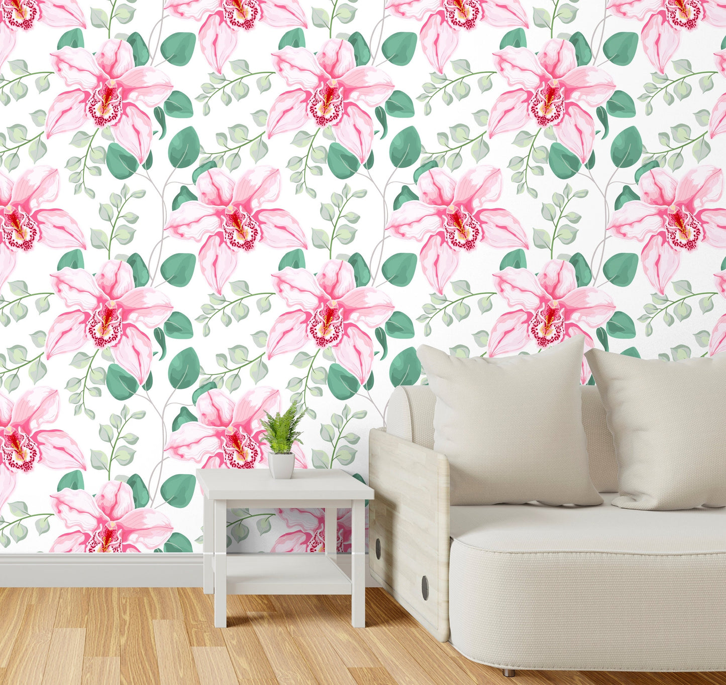 Orchid Wallpaper Peel and Stick, Pink Floral Wallpaper, Removable Wall Paper