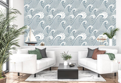 Waves Wallpaper, Big Wave Wallpaper Peel and Stick, Ocean Wallpaper, Ocean Wall Mural, Nursery Wallpaper, Removable Wall Paper