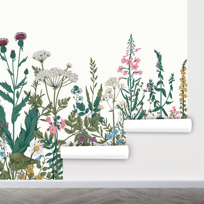 Wildflower Wallpaper Peel and Stick, Big Flowers Wallpaper, Botanical Wallpaper, Nursery Wallpaper, Removable Wall Paper