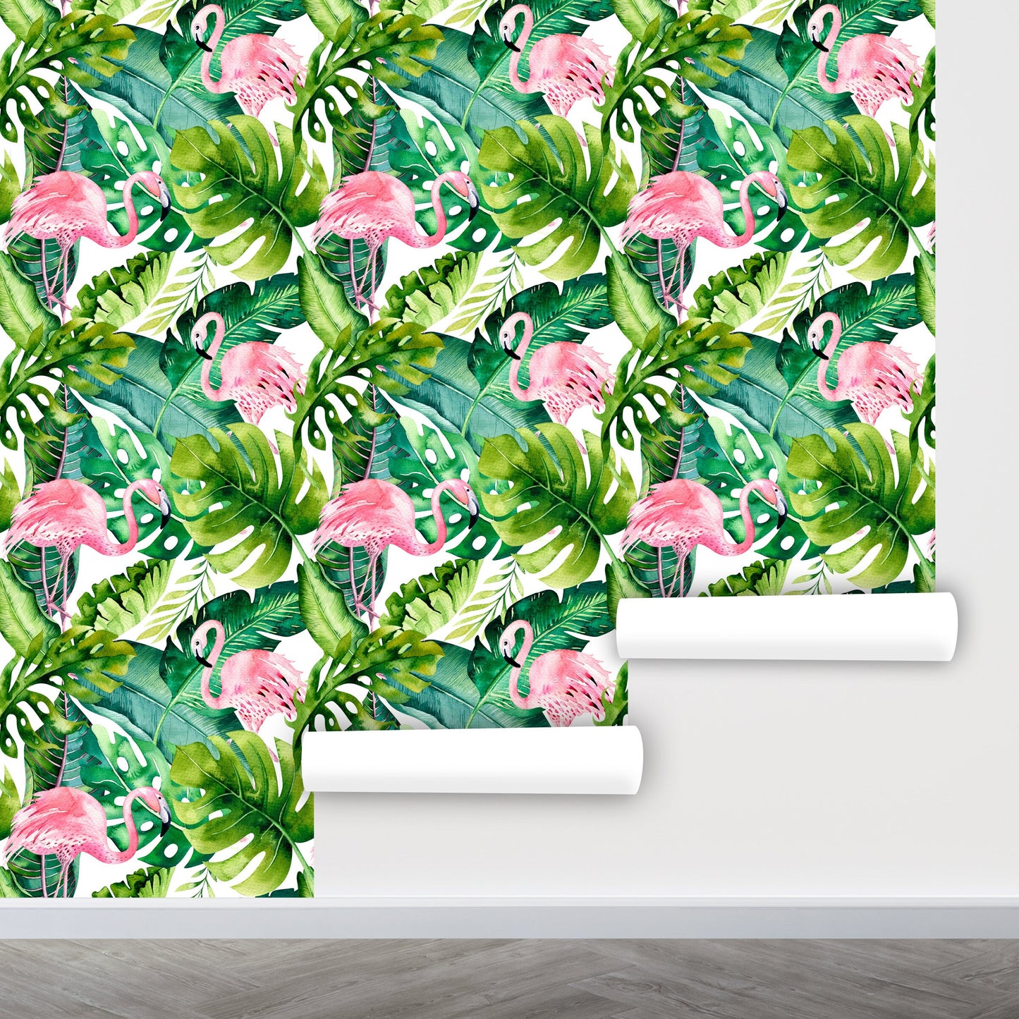 Flamingo Wallpaper Peel and Stick, Palm Wallpaper, Tropical Wallpaper, Removable Wall Paper