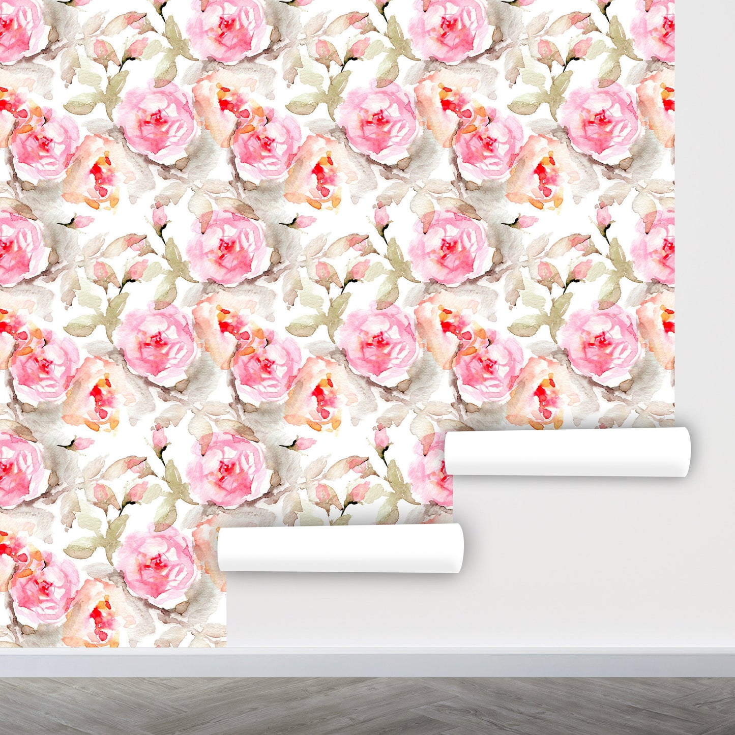 Rose Wallpaper Peel and Stick, Pink Floral Wallpaper, Watercolor Wallpaper, Removable Wall Paper