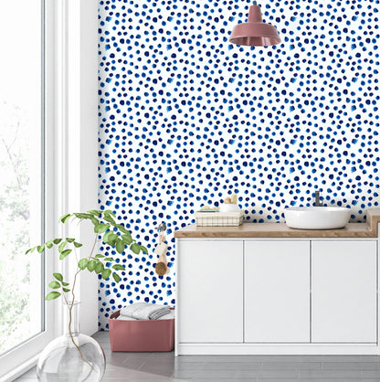 Blue Dot Wallpaper Peel and Stick, Boys Room Wallpaper, Watercolor Wallpaper, Brush Stroke Wallpaper, Removable Wall Paper