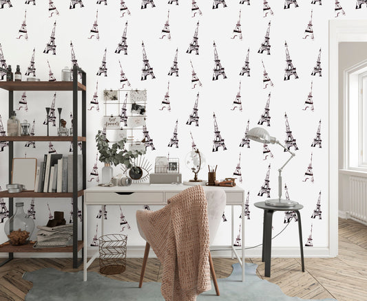 Eiffel Wallpaper Peel and Stick, Paris Wallpaper, Black and White Wallpaper, Removable Wall Paper