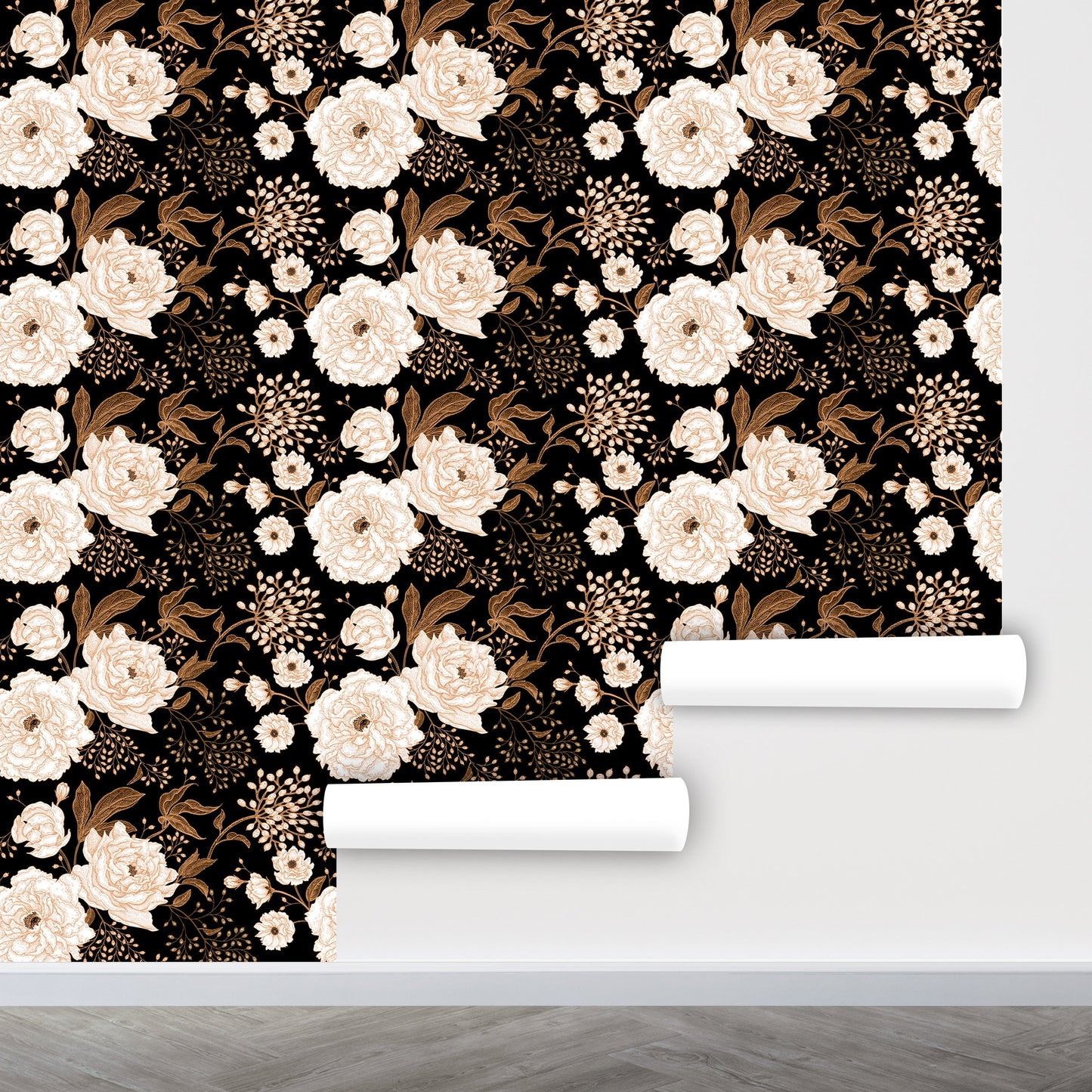 Dark Floral Wallpaper Peel and Stick, Black and White Wallpaper, Big Flower Wallpaper, Peony Wallpaper, Removable Wall Paper