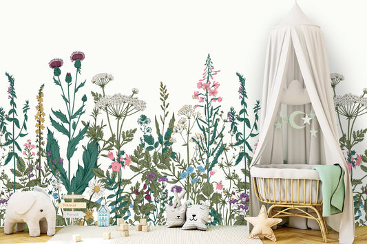 Wildflower Wallpaper Peel and Stick, Big Flowers Wallpaper, Botanical Wallpaper, Nursery Wallpaper, Removable Wall Paper