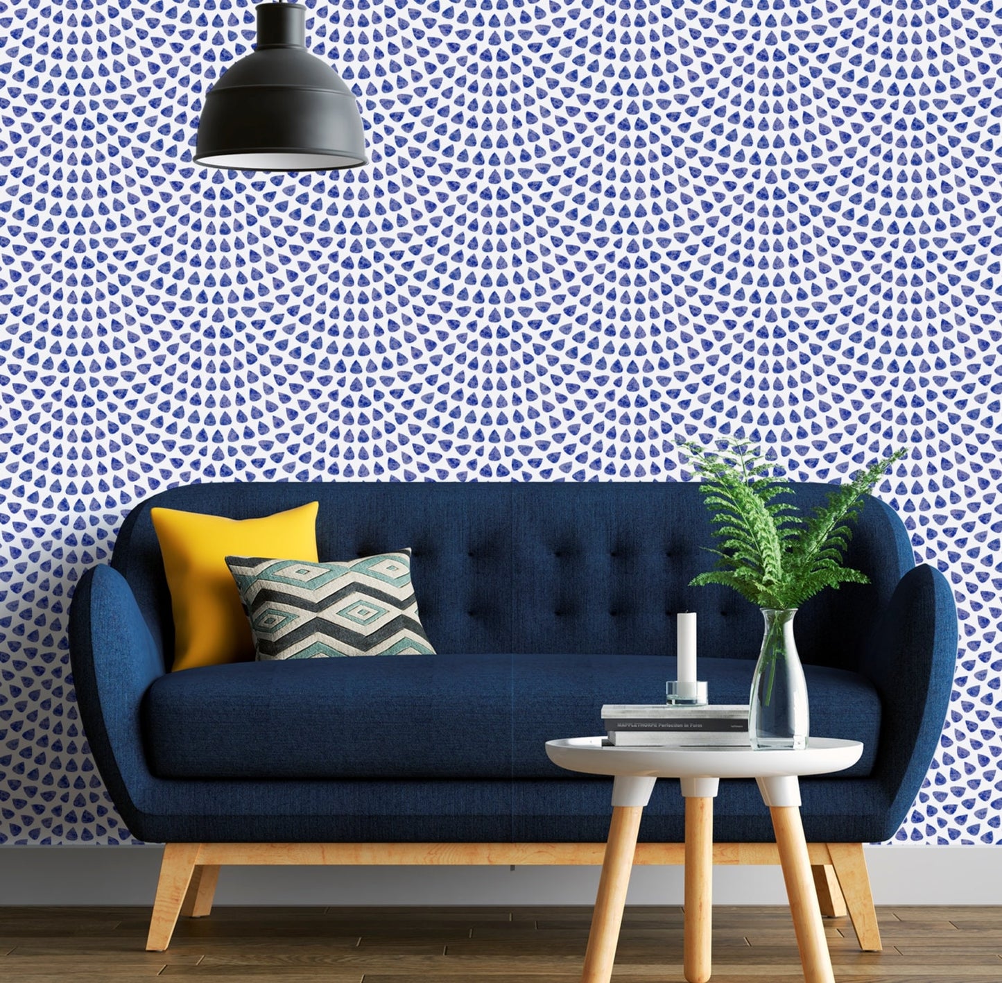 Blue Scallop Wallpaper Peel and Stick, Art Deco Wallpaper, Geometric Wallpaper, Removable Wall Paper