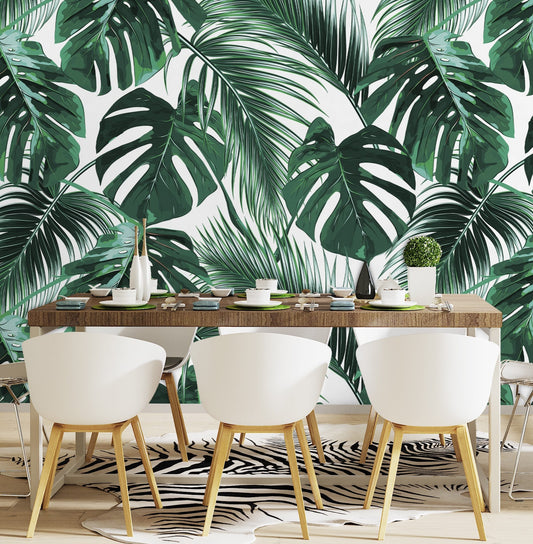 Palm Wallpaper Peel and Stick, Monstera Wallpaper, Big Leaf Wallpaper, Tropical Leaf Wallpaper, Removable Wall Paper