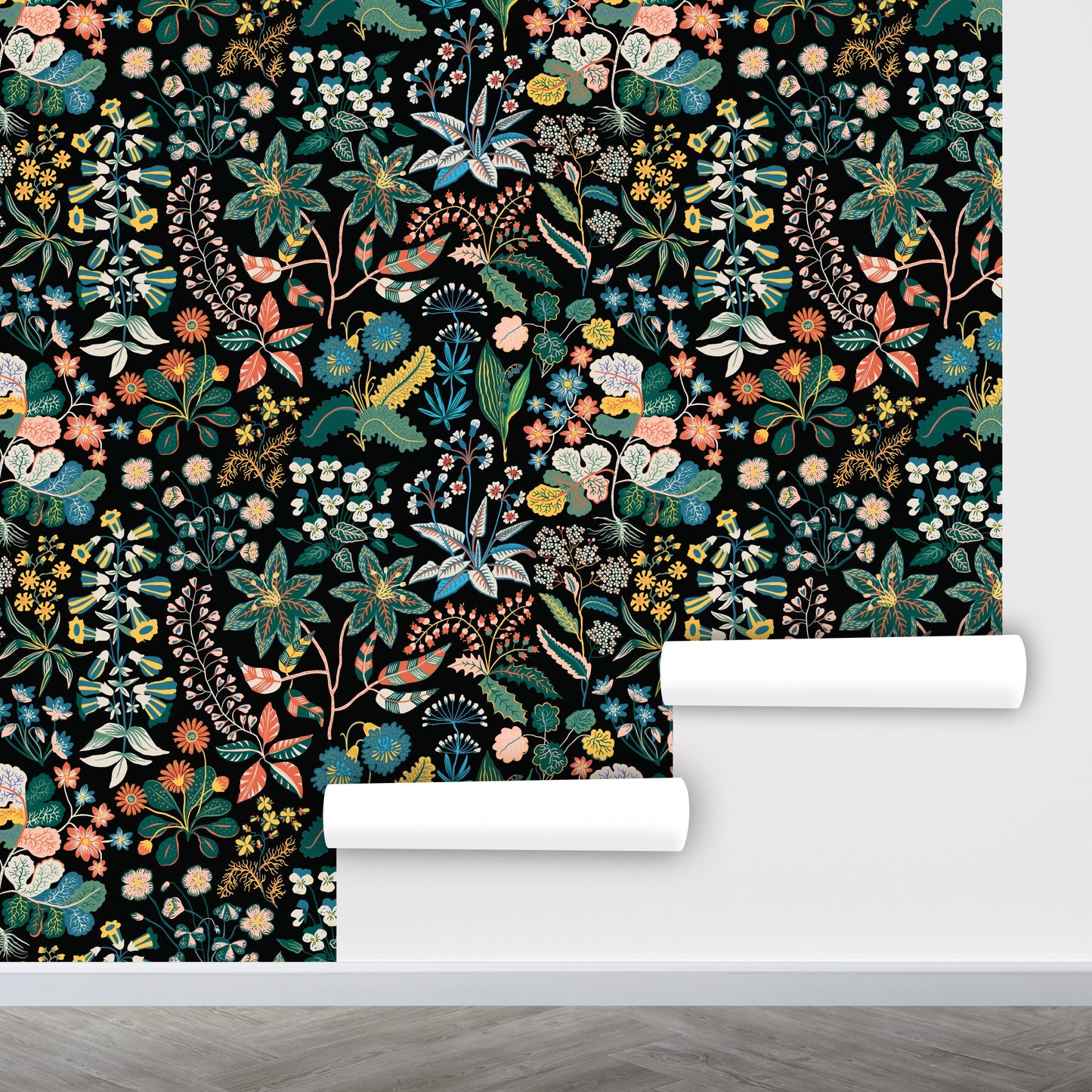 Botanical Wallpaper Peel and Stick, Wildflower Wallpaper, Dark Floral Wallpaper, Herbs Wallpaper, Removable Wall Paper