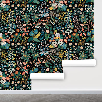 Botanical Wallpaper Peel and Stick, Wildflower Wallpaper, Dark Floral Wallpaper, Herbs Wallpaper, Removable Wall Paper
