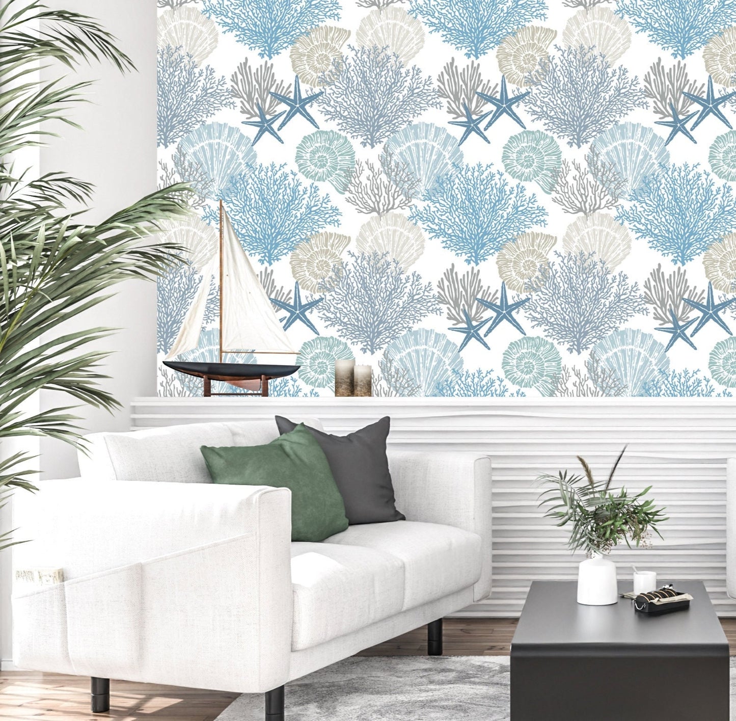 Coral Reef Wallpaper Peel and Stick, Starfish Wallpaper, Sea Life Wallpaper, Seashell Wallpaper, Removable Wall Paper